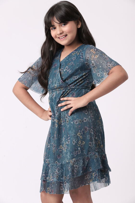 Teal Floral Flared Dress, Teal, image 2
